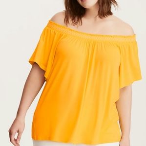 Torrid Embroidered Smock Off Shoulder Top